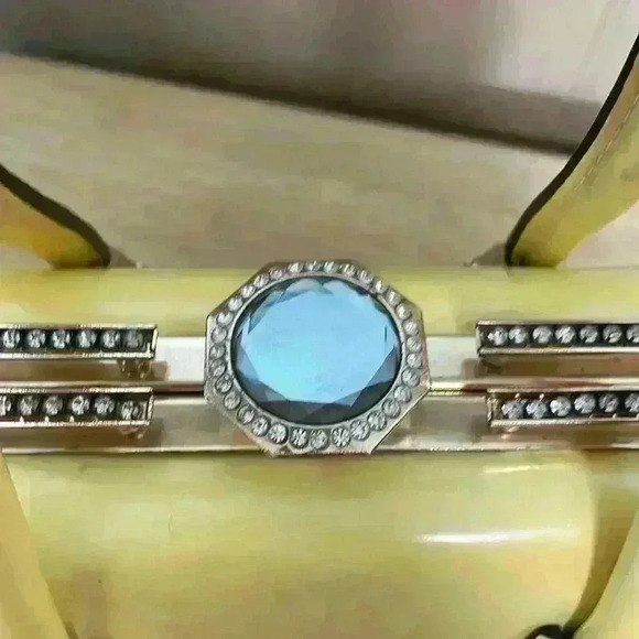 Beautiful yellow marble, faux patent leather small tote bag - Picture 3 of 8